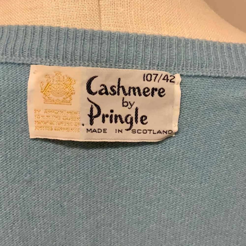 Pringle 100% Cashmere Baby Blue Women's Cardigan Sz 10 Sweater Scotland Vintage - Picture 6 of 8